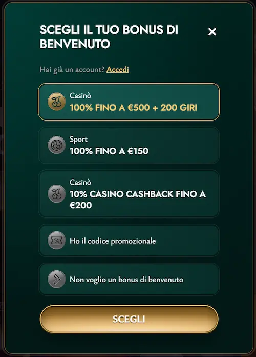 Cashed Casino Italy login